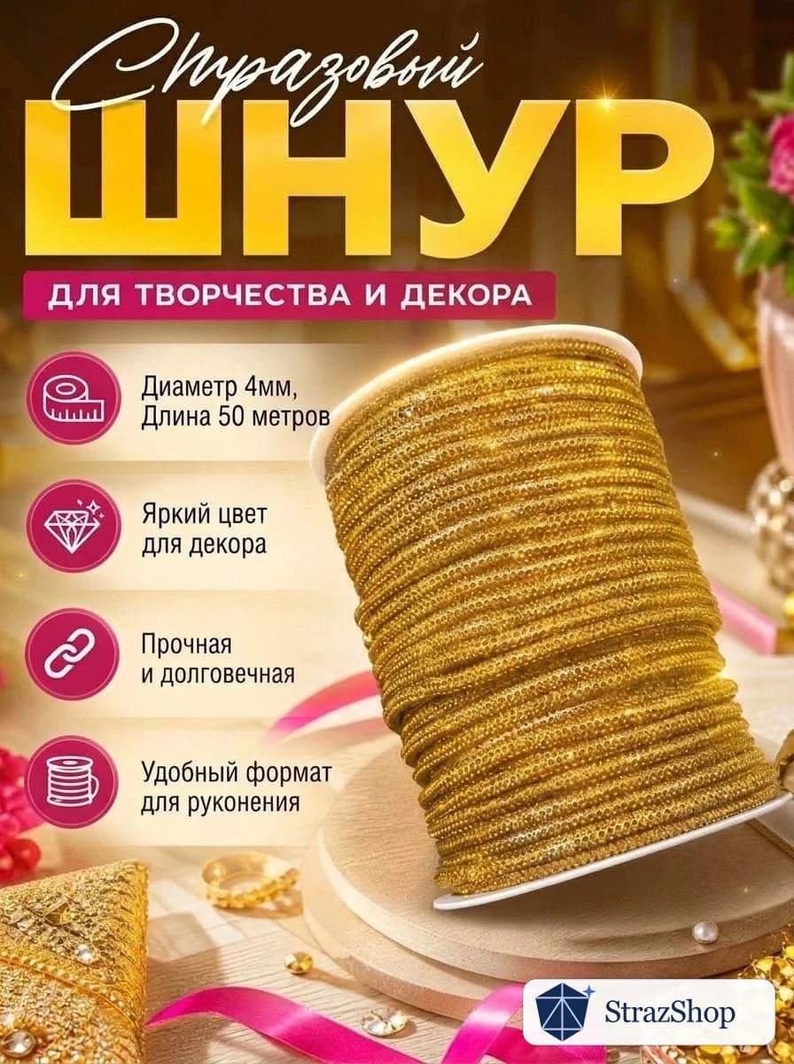 Стразовый шнур «Тёмное золото», 50 м — главное фото